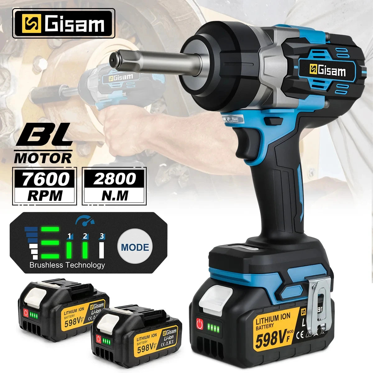 Clé à Choc Brushless 18V – 2800 Nm Arbre Long | Compatible Makita