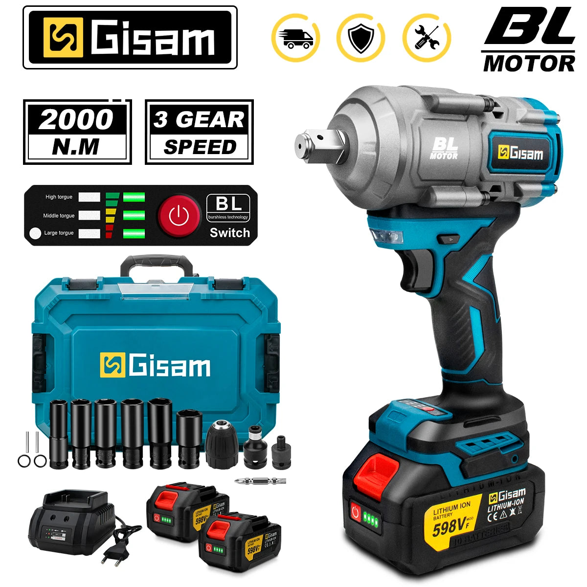 Clé à Choc Brushless – Gamme Pro – 2000 Nm - Coffret & accessoires | Compatible batteries Makita